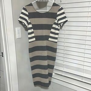 Striped Gray and Cream Women's Dress